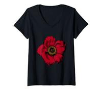 Femme Coquelicots rouges, coquelicots botaniques rouges T-Shirt avec Col en V