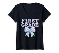 Femme Coquette Bow 1ère année Preppy First Day of First Grade Girl T-Shirt avec Col en V