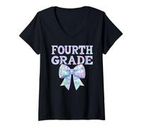 Femme Coquette Bow 4e année quatrième année Preppy Kid Premier Jour d'école T-Shirt avec Col en V