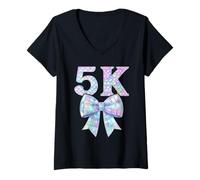 Femme Coquette Bow 5K Preppy Kid Pre K 5 Girl 5K 1er Jour d'école T-Shirt avec Col en V