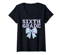 Femme Coquette Bow 6e année sixième rentrée Scolaire Fille Enfant T-Shirt avec Col en V