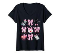 Femme Coquette Bow Cardiologie Infirmière CVICU ICU CICU Cardiologie Soins infirmiers T-Shirt avec Col en V