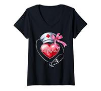 Femme Coquette Bow Cardiologie Infirmière CVICU ICU CICU Cardiologie Soins infirmiers T-Shirt avec Col en V