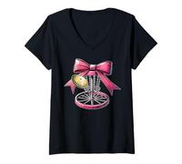 Femme Coquette Bow Disc Golf Golfeur Panier de Golfeur Fille Maman T-Shirt avec Col en V