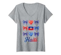 Femme Coquette Bow Drapeau Haïtien Haïti Mignon Filles T-Shirt avec Col en V