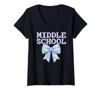 Femme Coquette Bow Enseignante du collège pour Femme 7e 8e année Fille T-Shirt avec Col en V
