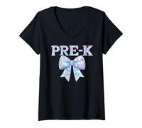 Femme Coquette Bow Preppy I'm Ready for Pre K 1st Day of PreK Girl T-Shirt avec Col en V