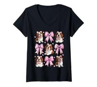 Femme Coquette Bow St. Bernard Chien Maman Fille Rose Fête des Mères T-Shirt avec Col en V