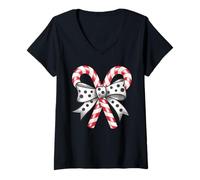 Femme Coquette Bow Tie Candy Cane Bow Christmas Holiday Women Girl T-Shirt avec Col en V