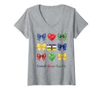 Femme Coquette Drapeau République Centrafricaine Filles T-Shirt avec Col en V