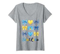 Femme Coquette Drapeau Sainte Lucie Saint Lucian Girls T-Shirt avec Col en V