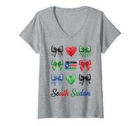 Femme Coquette Drapeau Soudan du Sud Soudan Filles T-Shirt avec Col en V