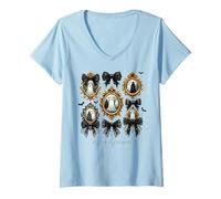Femme Coquette Halloween Fantômes Dentelle Noire Gothique victorie T-Shirt avec Col en V