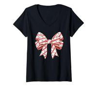Femme Coquette Ruban de Noël à Rayures Houx et Baies T-Shirt avec Col en V
