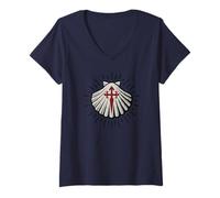 Femme Coquille Saint-Jacques avec Croix de Saint-Jacques Camino de Saint-Jacques Pilgrim T-Shirt avec Col en V