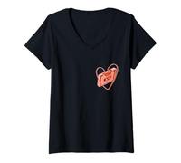 Femme Corail Old School Love Cassette Heart Coral Color Graphic T-Shirt avec Col en V