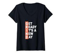 Femme Coral Color Get Ready It's A New Day - Grind Coral Graphic T-Shirt avec Col en V