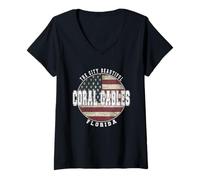 Femme Coral Gables Floride, Drapeau américain Vintage T-Shirt avec Col en V