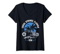 Femme Coral Springs Florida Sunset Hotrod Alligator T-Shirt avec Col en V