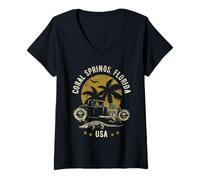 Femme Coral Springs Florida Sunset Hotrod Alligator T-Shirt avec Col en V