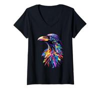 Femme Corbeau Corneille Oiseau Choucas des Tours Corbeau Brumeux T-Shirt avec Col en V