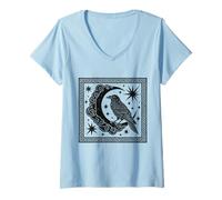 Femme Corbeau, Gardien de la Nuit, Mystique, Art Gothique céleste, Corbeau T-Shirt avec Col en V