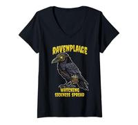 Femme Corbeau Medecin Peste Masque Sombre Gothique T-Shirt avec Col en V