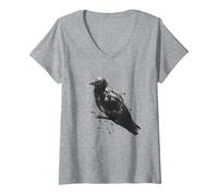 Femme Corbeau Mystique Art Gothique, Symbole Nature Ancien T-Shirt avec Col en V