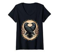 Femme Corbeaux de la mythologie Nordique - Nœud Celtique Huginn & Muninn T-Shirt avec Col en V