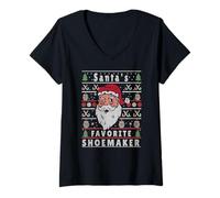 Femme Cordonnier de Noël Moche Père Noël T-Shirt avec Col en V