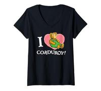 Femme Corduroy I Heart Corduroy Teddy Bear Retro Children's Book T-Shirt avec Col en V