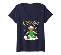 Femme Corduroy Teddy Bear in The Snow Christmas Children's Book T-Shirt avec Col en V