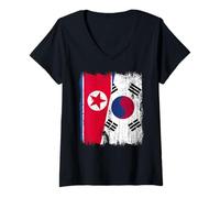 Femme Corée du Nord Corée du Sud Demi Drapeau Corée du Nord Corée du Sud T-Shirt avec Col en V