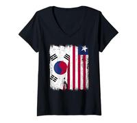 Femme Corée du Sud Libéria Demi Drapeau Corée du Sud Libérien Jersey T-Shirt avec Col en V