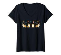 Femme Corgi Atomic Starburst Mid-Century Modern Dog, Style rétro T-Shirt avec Col en V
