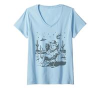 Femme Corgi Cowboy Funny Dog Meme UFO Western T-Shirt avec Col en V