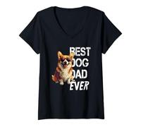 Femme Corgi Dog Lover Vintage Best Corgi Dad Father's Day T-Shirt avec Col en V