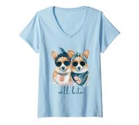 Femme Corgi Dogs Sweet Will Bite Savage Cheeky Cute Humour T-Shirt avec Col en V