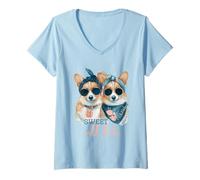 Femme Corgi Dogs Sweet Will Bite Savage Cheeky Cute Humour T-Shirt avec Col en V