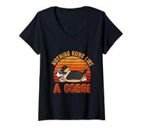 Femme Corgi Mignon Rien ne Fonctionne comme Un Corgi Tricolore pour Les Amoureux des Chiens T-Shirt avec Col en V