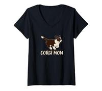 Femme Corgi Mom Cardigan Gallois pour Chiot T-Shirt avec Col en V
