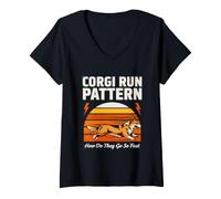 Femme Corgi Run Pattern : Comment Vont-Ils si Vite ? T-Shirt avec Col en V