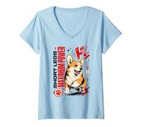 Femme Corgi Short Legs Puissance maximale Style Bande dessinée T-Shirt avec Col en V