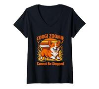 Femme Corgi Zoomie ne Peut Pas être arrêté T-Shirt avec Col en V