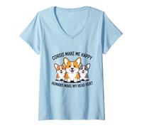Femme Corgis me Rend Heureuse Les Humains me Font Mal à la tête T-Shirt avec Col en V