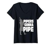 Femme Cornemuse Cornemuses Pipers Gonna Pipe T-Shirt avec Col en V