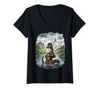Femme Cornemuse écossaise du Loch Ness Monster T-Shirt avec Col en V