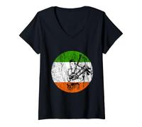 Femme Cornemuse Vintage avec Drapeau Irlandais T-Shirt avec Col en V