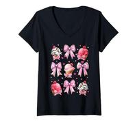 Femme Cornet de Glace Fille Coquette nœud Rose Maman T-Shirt avec Col en V