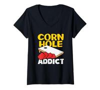 Femme Cornhole Addict Cornhole Player Fun T-Shirt avec Col en V